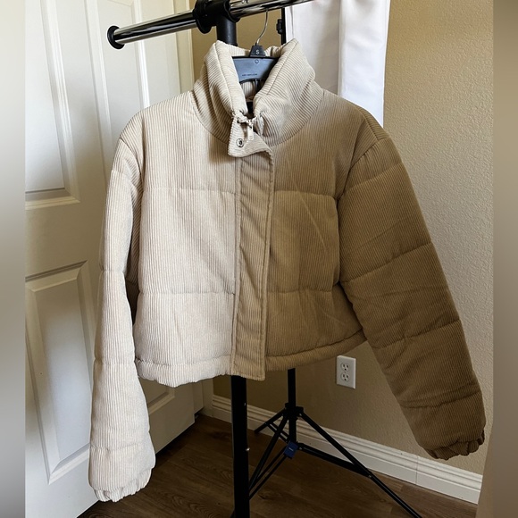 Cream Corduroy Puffer Jacket Drop Shoulder - Picture 5 of 15